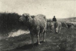 Sheep In A Landscape by Frans Van Leemputten