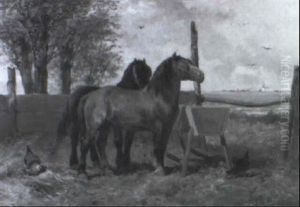 Pferde In Der Koppel by Frans Van Leemputten