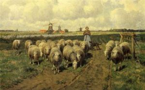 Schafweide In Holland by Frans Van Leemputten
