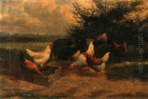 Huhner Am Bachlauf (+ Ganse; Pair) by Jean-Baptiste Leopold van Leemputten