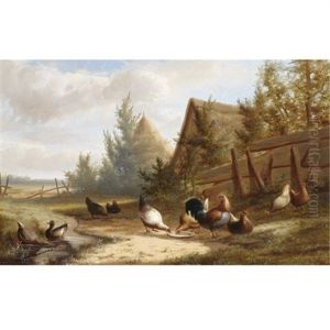 Poultry In A Summer Landscape by Jean-Baptiste Leopold van Leemputten