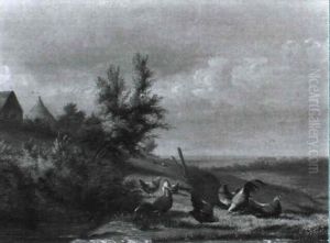 Weite Landschaft Mit Scharrenden Huhnern by Jean-Baptiste Leopold van Leemputten