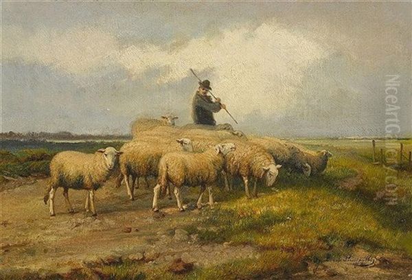 Schafer Mit Herde Auf Der Weide - view 1