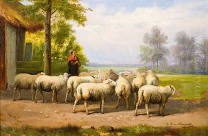 Le Depart Des Moutons by Jef Louis Van Leemputten