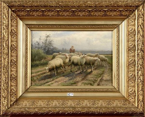 Bergere Et Son Troupeau Sur Un Chemin De Campagne - view 1