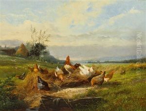 Huhnerschar Im Freien by Jef Louis Van Leemputten