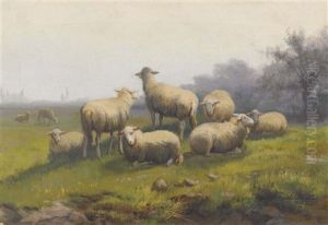 Schafherde Auf Der Weide by Jef Louis Van Leemputten