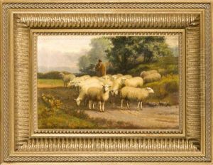 Schafherde Mit Hirte by Jef Louis Van Leemputten