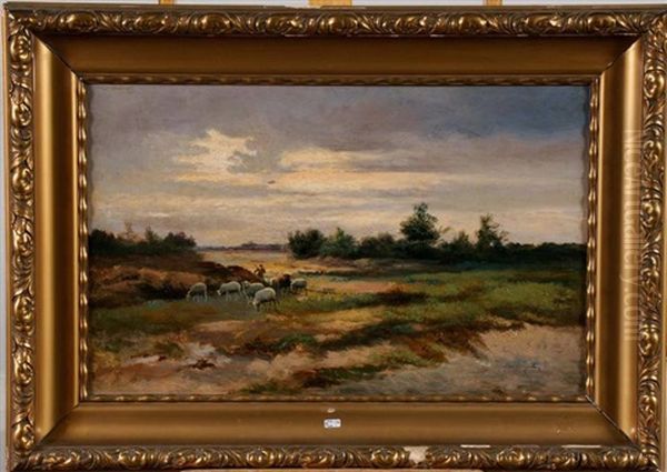 Berger Et Son Troupeau Au Crepuscule - view 1