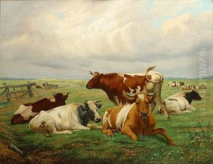 Koeien In De Weide by Jef Louis Van Leemputten