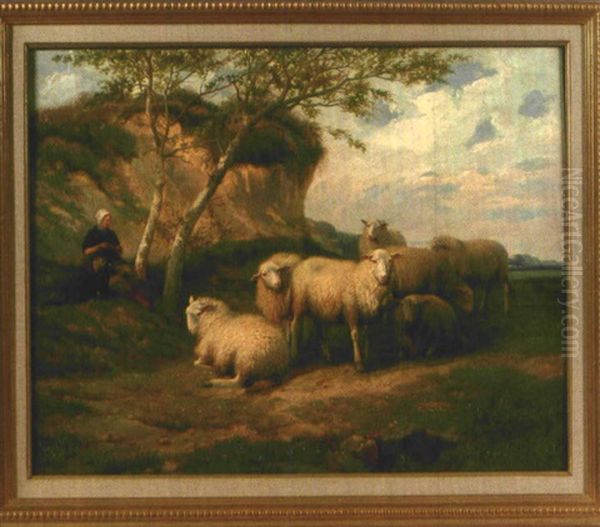 Schafhirtin Mit Hirtenhund Bei Ihrer Herde - view 1