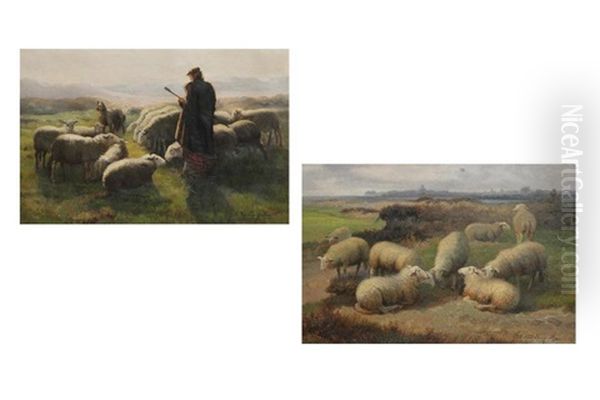 Shepherd With Flock (+ Sheep In Meadow; Set Of 2) - view 1