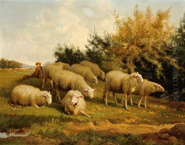 Shepherd With His Sheep In A Landscape - view 1