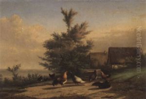 Huhnerhof Mit Blick Auf Seelandschaft by Jef Louis Van Leemputten