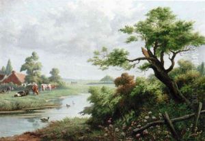 Landscape With Cows by Jef Louis Van Leemputten