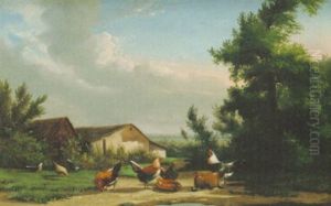 Poultry Near A Farmstead by Jef Louis Van Leemputten