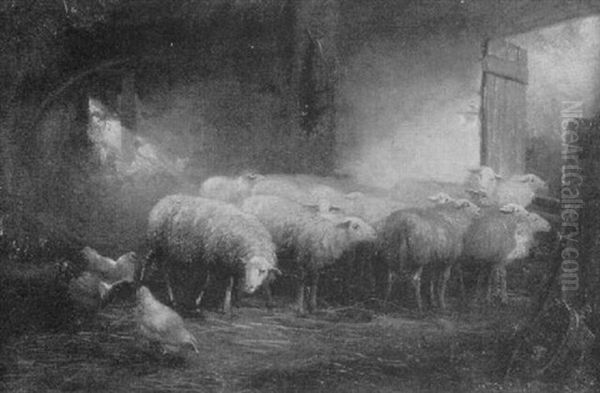 Sheep And Chickens In A Stable - view 1