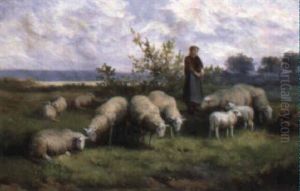 Sheep In A Barn by Jef Louis Van Leemputten