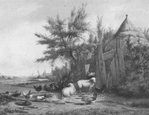 Sheep And Poultry By A Village