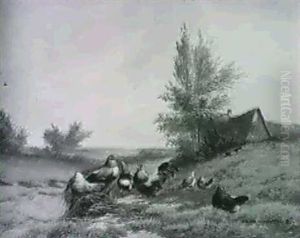 Chickens By Barns by Jef Louis Van Leemputten