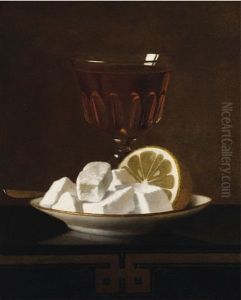 Nature Morte Au Verre De The, Coupelle De Confiseries Et Citron
