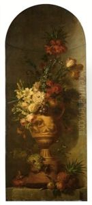 An Elaborate Still Life With Lilies, Tulips, Roses, Morning Glory, Auricula, Hyacinths, An Imperial Crown And Other Flowers In A Terracotta Vase, Together With Grapes, A Pineapple, A Peach...