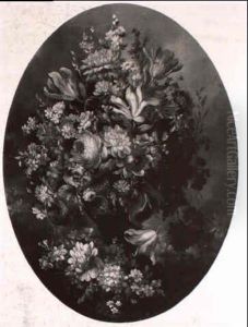 Peonies, Tulips And Other Flowers In An Urn With Other Summer Flowers On A Ledge by Willem van Leen