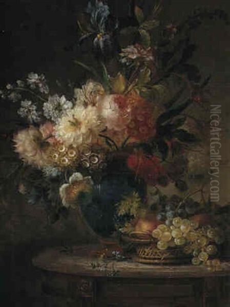 Still Life Of Flowers And Fruit On A Table - view 1