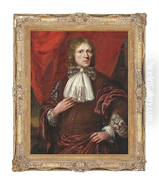 Portrait Of A Gentleman, Half-length, In A Brown Coat With A Crimson Wrap - view 1