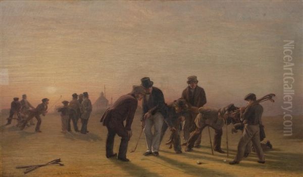 A Summer Evening On The Musselburgh Links: Golfers - view 1