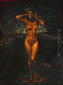 Tahitian Nudes (pair) by Edgar (Edward) Leeteg
