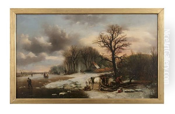 Figures Skating By A Lakeside Encampment - view 1