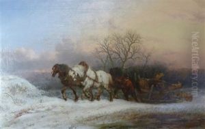 A Winter Landscape With A Horse Drawn Timber Sledge