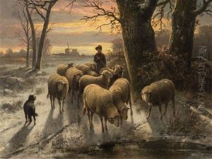 Shepherd With Flock by Alexis de Leeuw