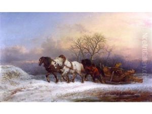 Winter Landscape With A Woodcutter by Alexis de Leeuw