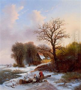 Winterlandschaft Mit Figurlicher Staffage by Alexis de Leeuw