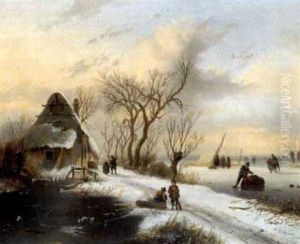Winterlandschaft Mit Eislaufern by Alexis de Leeuw