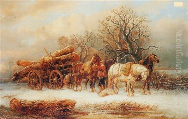 Snow Scene With Log Cart - view 1