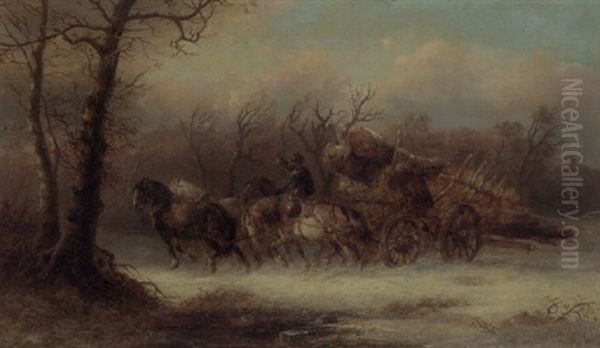 A Forester Driving A Team Of Horses Through The Snow-covered Woods - view 1