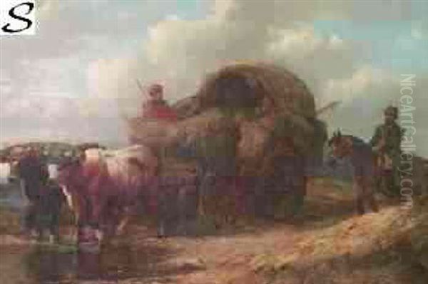Hay For The Troops (landscape With Oxen, Wagon And Figures) - view 1