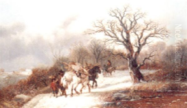 Returning Home With Firewood In A Winter Landscape - view 1