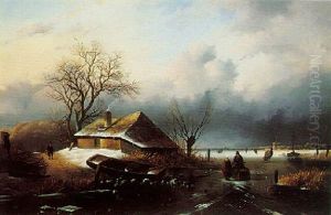 Figures Skating On A Frozen Lake by Alexis de Leeuw