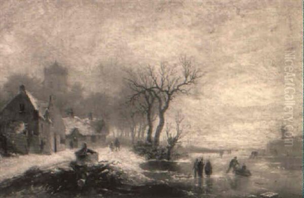 Figures On A Lake In A Frozen Winter Landscape - view 1
