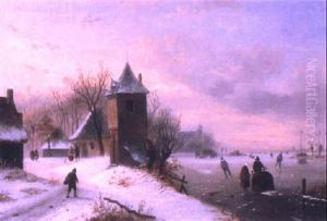 Skaters On A Frozen Lake by Alexis de Leeuw