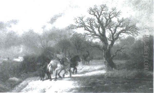 Snowy Landscape With Peasants Carrying Fire Wood - view 1