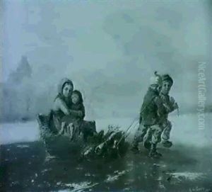 The Young Faggot Gatherers Returning Home Across A Frozen Lake by Alexis de Leeuw