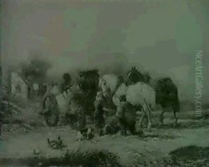 A Blacksmith Shoeing A Carthorse