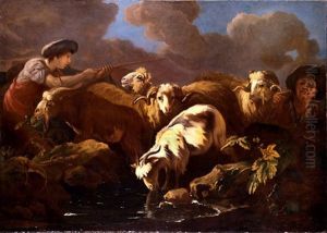 Pastori Ed Armenti Presso Un Corso D'acqua by Govaert (Gabriel van der) Leeuw