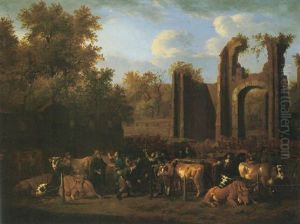 A Cattle Market by Pieter Van Der Leeuw