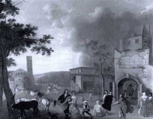 Marktplatz Einer Sudlichen Stadt, Uber Den Eine Kuhherde    Getrieben Wird